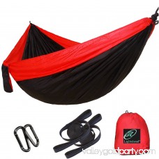 Lightahead Single Parachute Portable Camping Hammock Including 2 Straps with Loops & Carabiners– Heavy Duty Lightweight Nylon, Best Parachute Hammock For Camping, Travel, Beach, Garden (Black/Red) 569751475